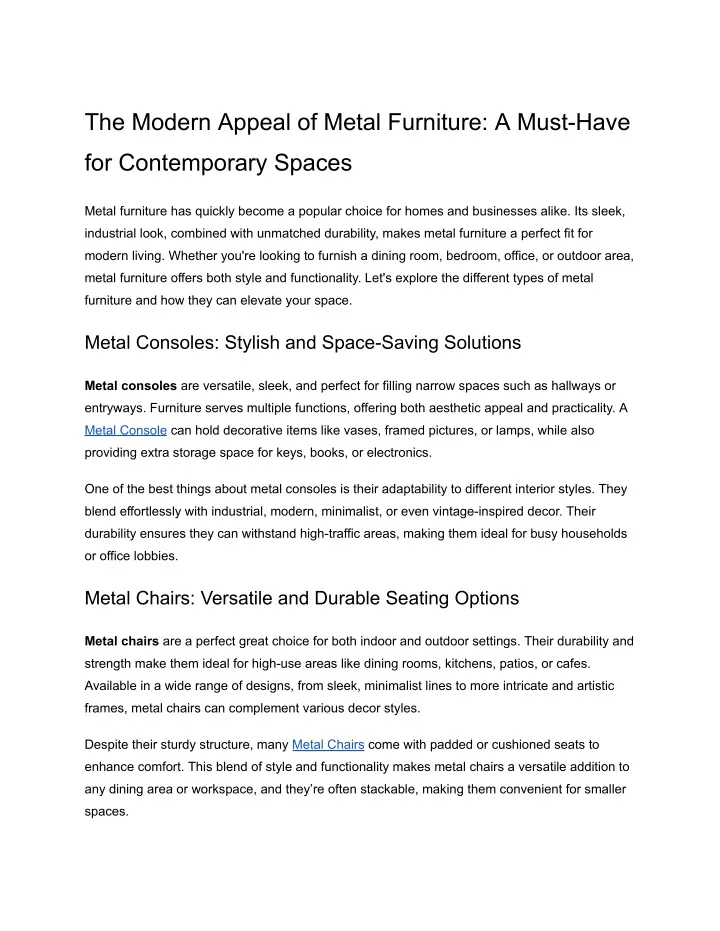 the modern appeal of metal furniture a must have