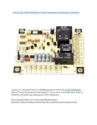 York S1-031-01954-000 Defrost Time & Temperature Control Board _ PartsHnC