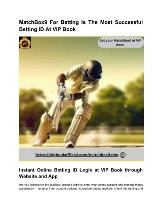 MatchBox9 For Betting Is The Most Successful  Betting ID At VIP Book