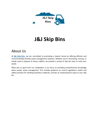 Reliable Skip Bin Hire Services- J&J Skip Bins