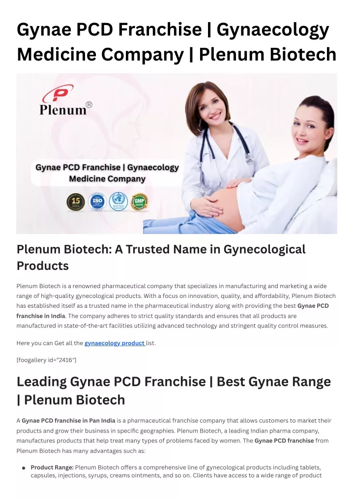 gynae pcd franchise gynaecology medicine company