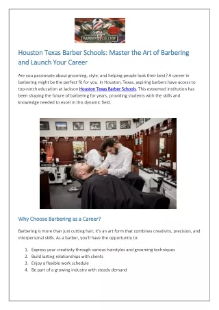 Houston Texas Barber Schools Master the Art of Barbering and Launch Your Career