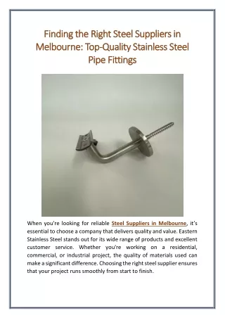 Finding the Right Steel Suppliers in Melbourne Top Quality Stainless Steel Pipe Fittings