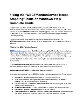 fixing the qbcfmonitorservice keeps stopping