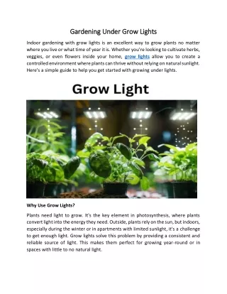 Gardening Under Grow Lights