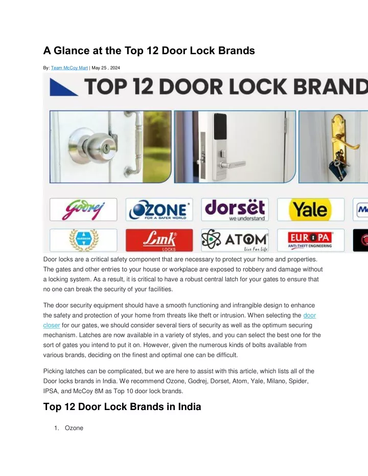 a glance at the top 12 door lock brands