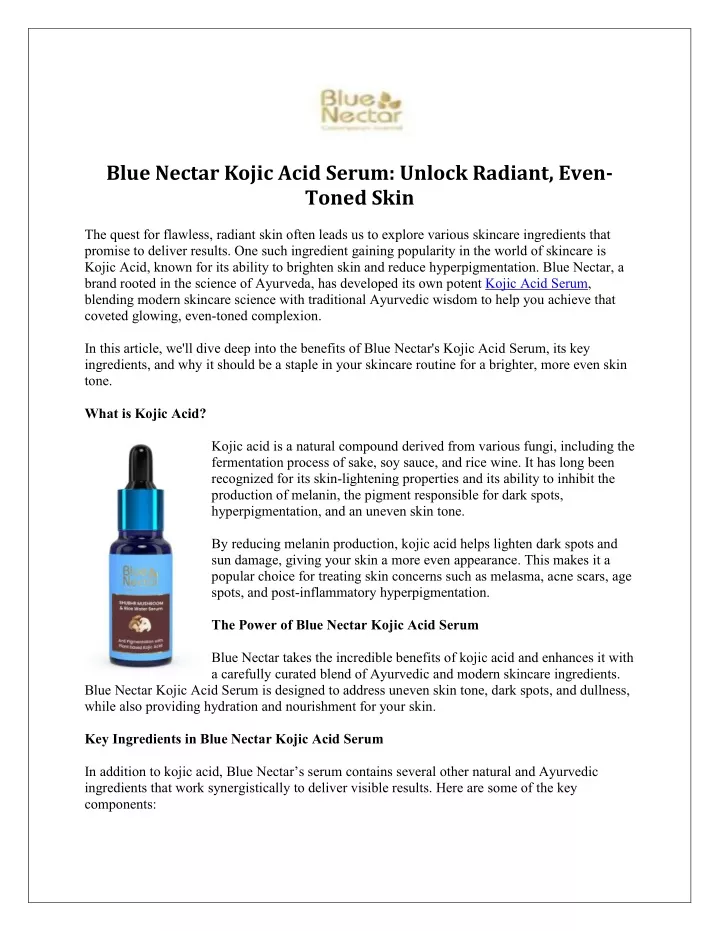 blue nectar kojic acid serum unlock radiant even