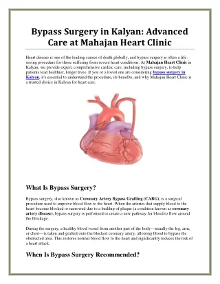 Advanced Bypass Surgery in Kalyan – Expert Cardiac Care