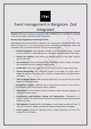 Event Management in Bangalore - Zeal Integrated