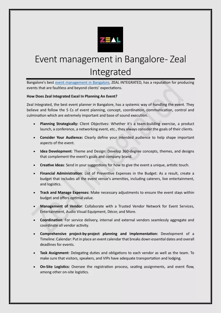 event management in bangalore zeal integrated