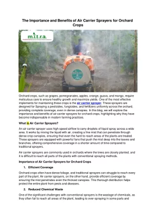 The Importance and Benefits of Air Carrier Sprayers for Orchard Crops 6.9.24