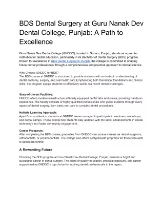 Top BDS Program in Punjab: Guru Nanak Dev Dental College