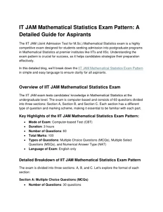 IIT JAM Mathematical Statistics Exam Pattern