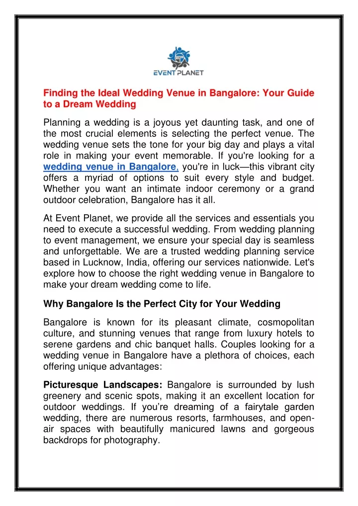 finding the ideal wedding venue in bangalore your