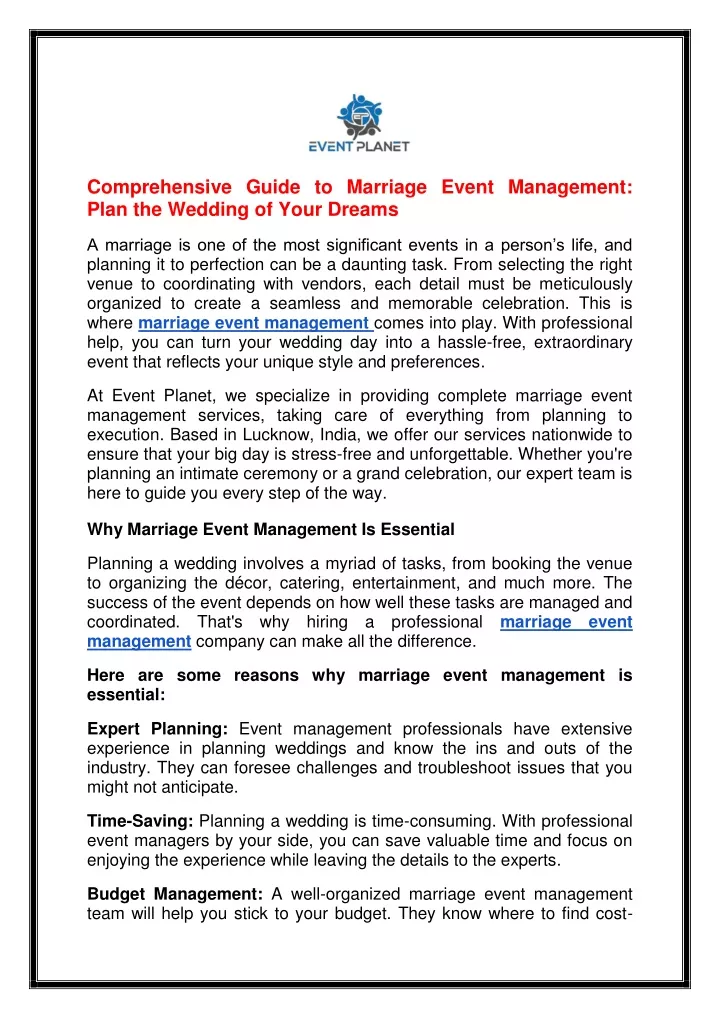 comprehensive guide to marriage event management