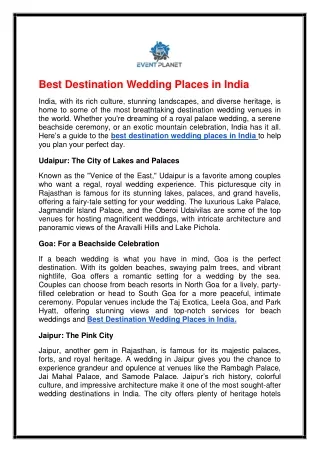 Best Destination Wedding Places in India