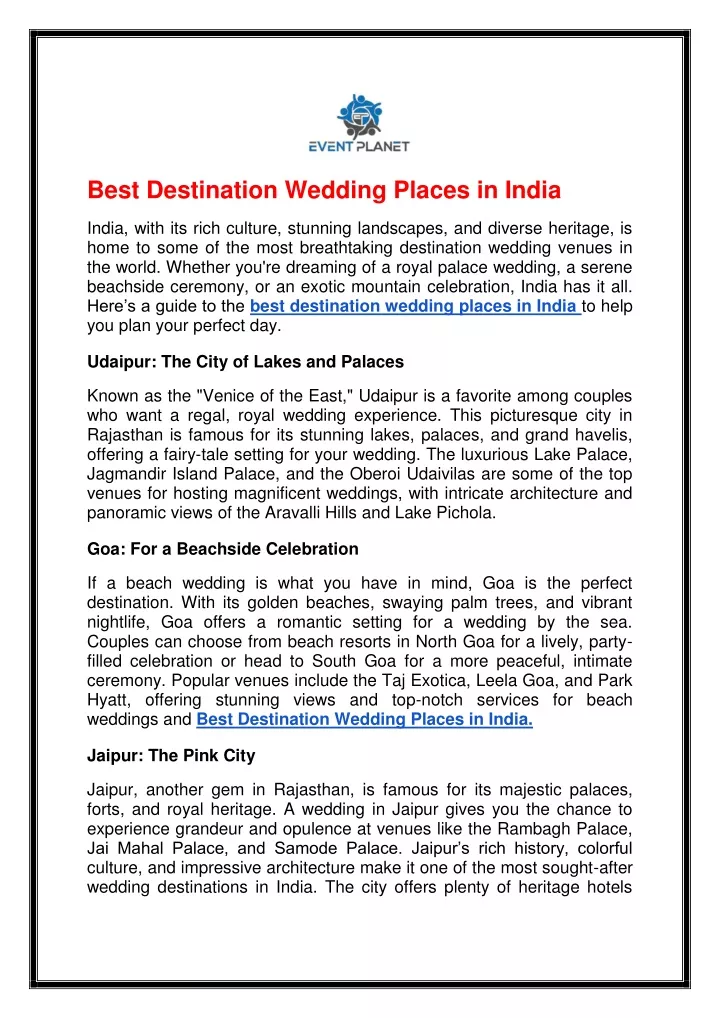 best destination wedding places in india