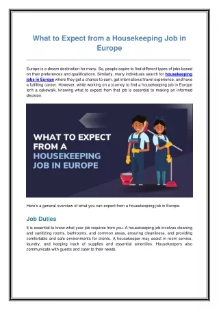 What to Expect from a Housekeeping Job in Europe