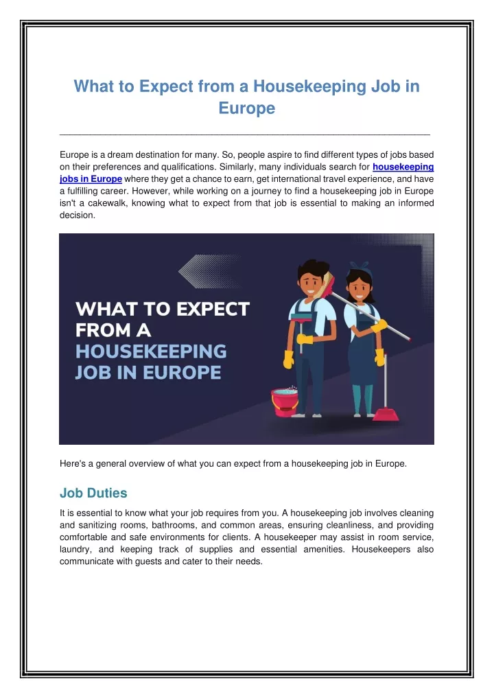 what to expect from a housekeeping job in europe