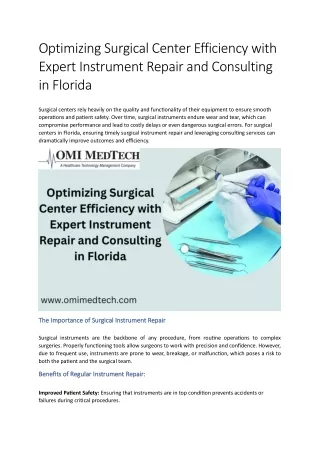 Optimizing Surgical Center Efficiency with Expert Instrument Repair and Consulting in Florida