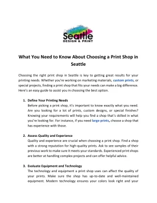 What You Need to Know About Choosing a Print Shop in Seattle