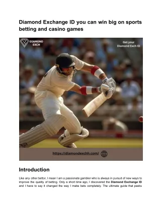 Diamond Exchange ID you can win big on sports betting and casino games