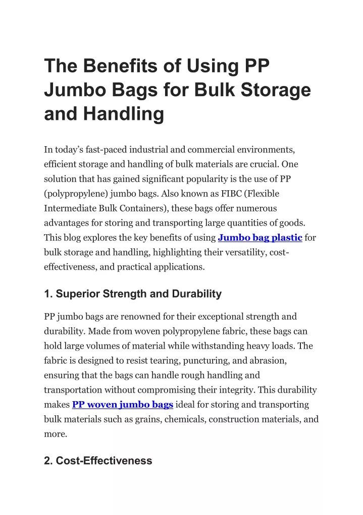 the benefits of using pp jumbo bags for bulk