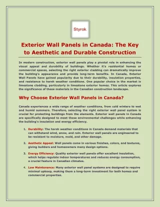 Exterior Wall Panels in Canada