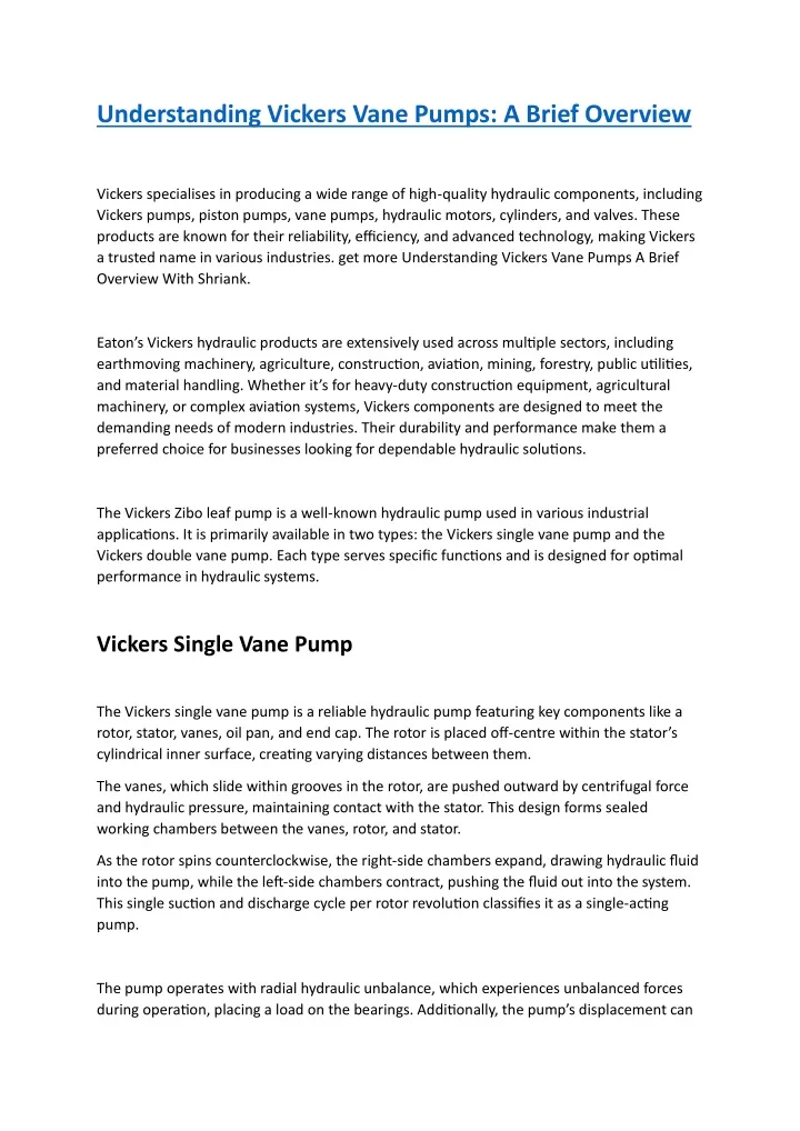 understanding vickers vane pumps a brief overview