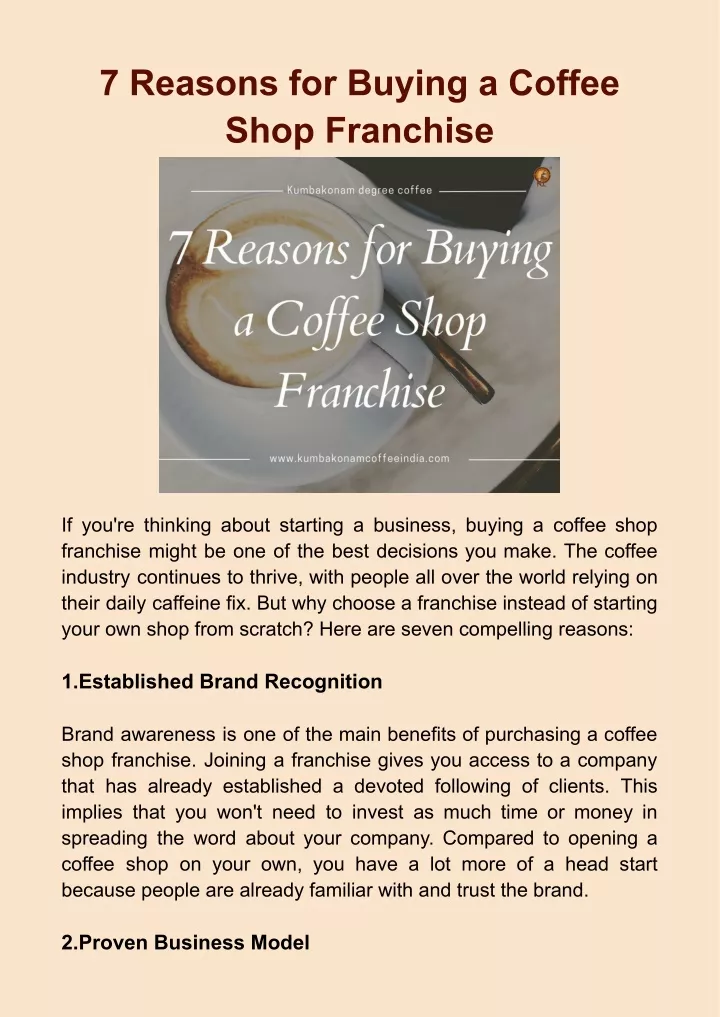 7 reasons for buying a coffee shop franchise