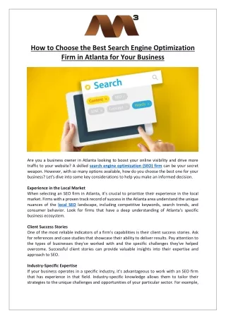 How to Choose the Best Search Engine Optimization Firm in Atlanta for Your Business