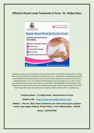 Effective Breast Lump Treatment in Pune