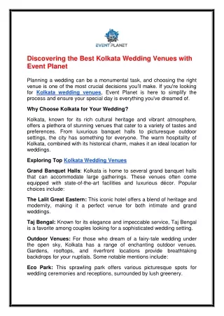 Discovering the Best Kolkata Wedding Venues with Event Planet