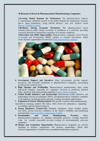 10 Reasons to Invest in Pharmaceutical Manufacturing Companies