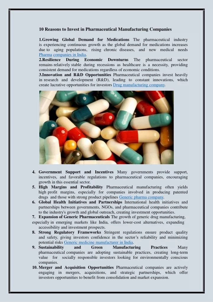 10 reasons to invest in pharmaceutical