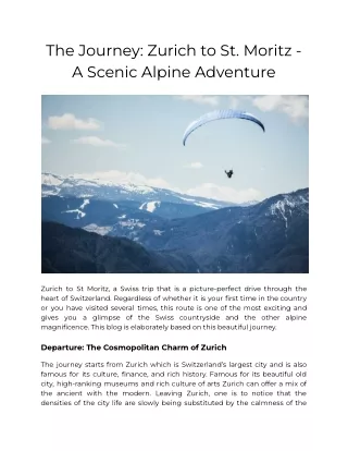 The Journey: Zurich to St. Moritz - A Scenic Alpine Adventure