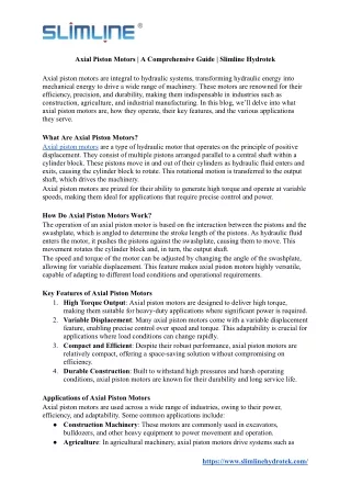 Axial Piston Motors | A Comprehensive Guide | Slimline Hydrotek