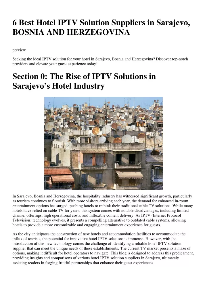 6 best hotel iptv solution suppliers in sarajevo