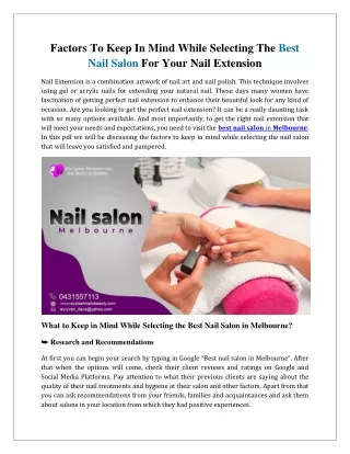 Keep In Mind While Selecting The Best Nail Salon For Your Nail Extension