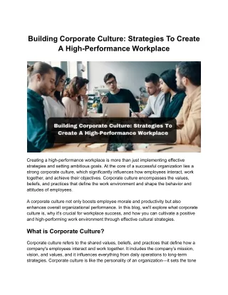 Building Corporate Culture_ Strategies To Create A High-Performance Workplace