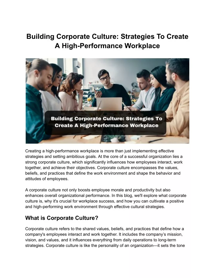 building corporate culture strategies to create