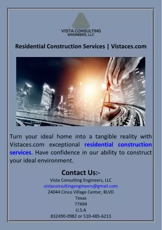 Residential Construction Services  Vistaces.com