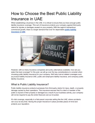 How to Choose the Best Public Liability Insurance in UAE