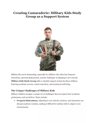 Creating Camaraderie Military Kids Study Group as a Support System