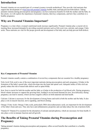 The Benefits of Taking Prenatal Vitamins during Preconception and Pregnancy