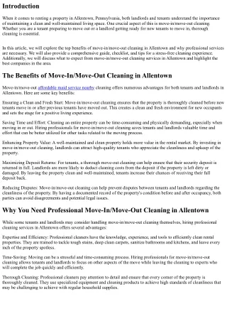 The Importance of Thorough Move-In/Move-Out Cleaning for Allentown Rentals
