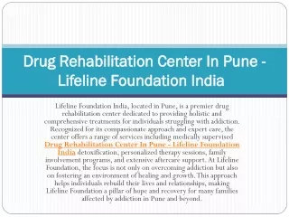 Best Drug Rehabilitation Center In Pune - Lifeline Foundation India