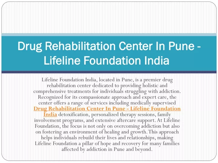 drug rehabilitation center in pune lifeline foundation india