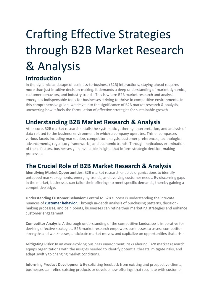 crafting effective strategies through b2b market