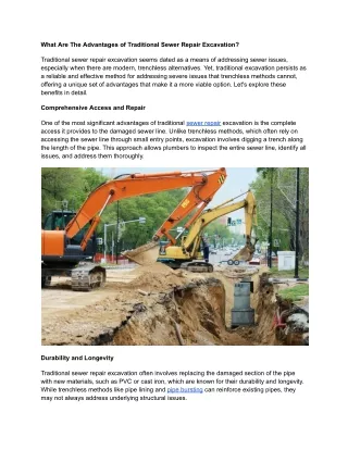 What Are The Advantages of Traditional Sewer Repair Excavation?